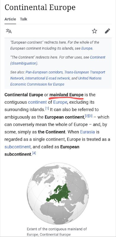#中国人试图教美国人说英语照中国日报这逻辑，西方国家说 Mainland Europe 和 Mainland Australia，暗含的意思是还有其他的 Europe 和 Australia 咯？😁视频在最后By