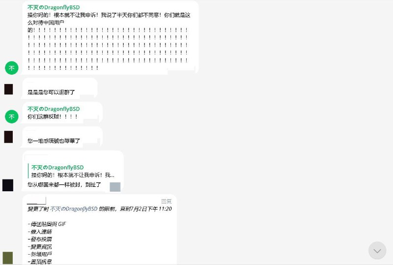 一个之前在中文维基百科互联群因为扰乱而被全域禁制的小粉红（ID