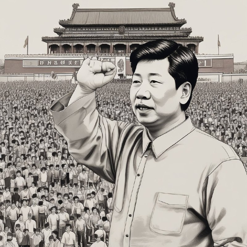年輕的習近平在天安門廣場抗議要求民主（1989年，北京）来源