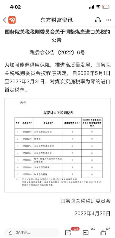 咋回事，煤炭零关税啦投稿By
