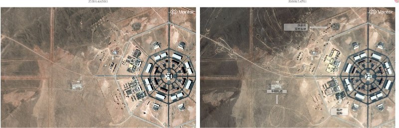 中国疑似正在新疆建设“核战末日指挥中心”5 月 29 日，据路透社报道，中国正在新疆哈密核导弹发射井附近建设大规模军事基础设施，包括 80 多个发射平台、掩体、通信节点，以及三个八角形设施