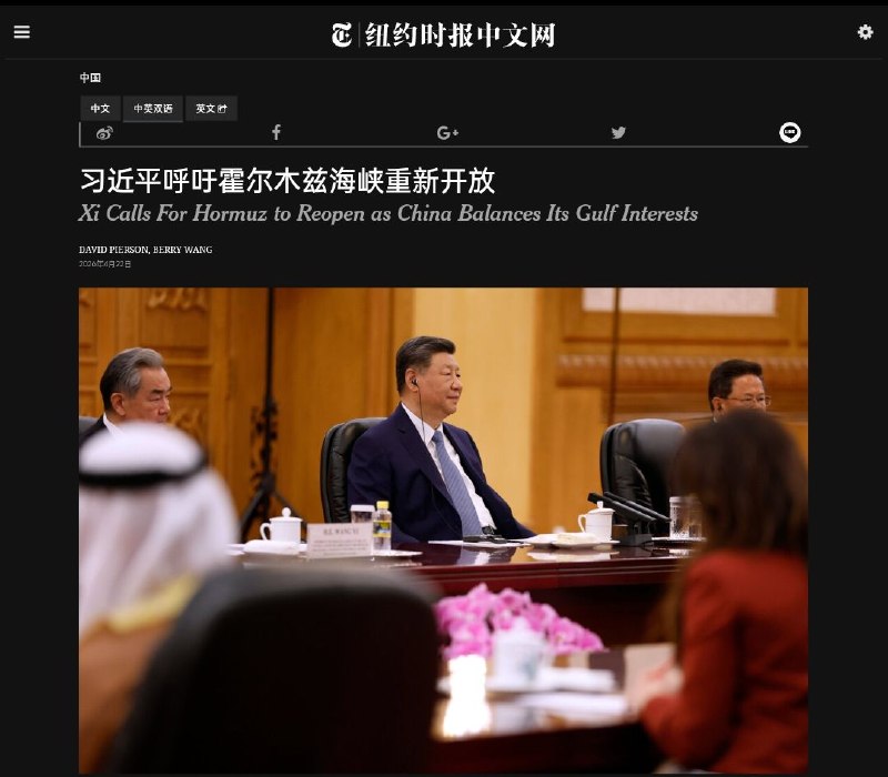 习近平呼吁开放霍尔木兹海峡