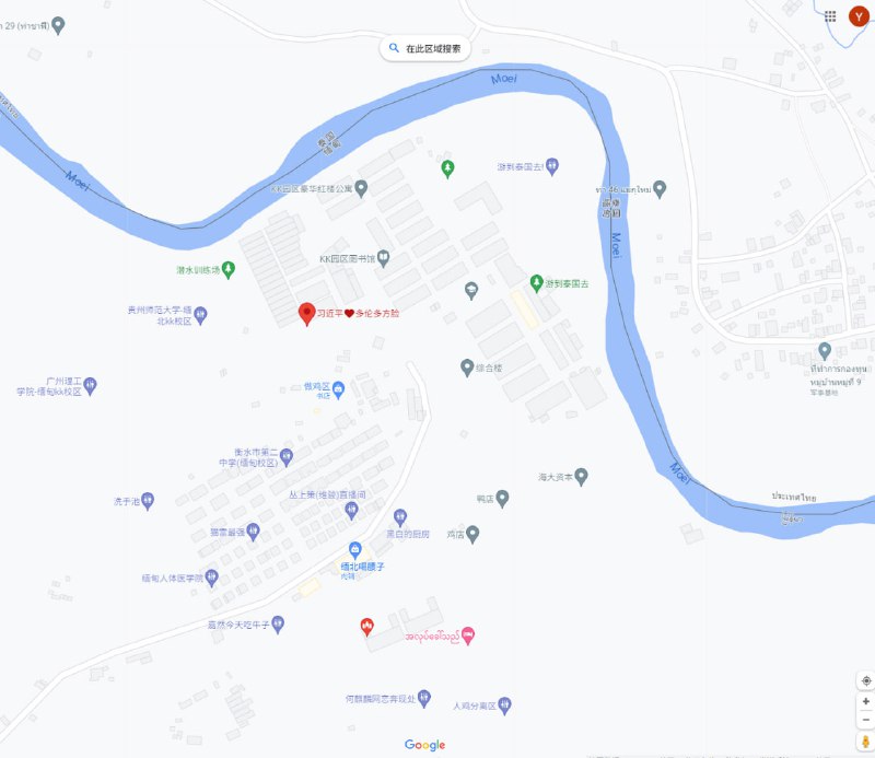 Google地图上逆天的地名标注，这个区域是臭名昭著的缅甸诈骗园区KK园区所在地