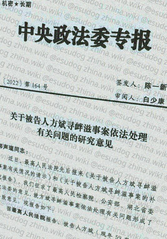 中央政法委决定以寻衅滋事罪判处 #方斌 三年有期徒刑的内部机密文件，里面写道