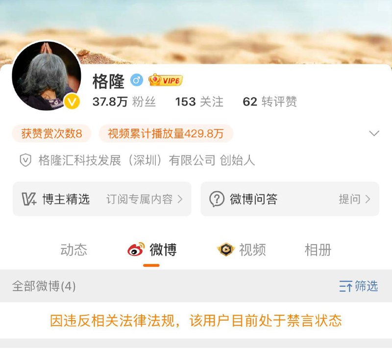 有关中国的AI应用，格隆汇创始人说了两句真话，然后被禁言并清空所有微博