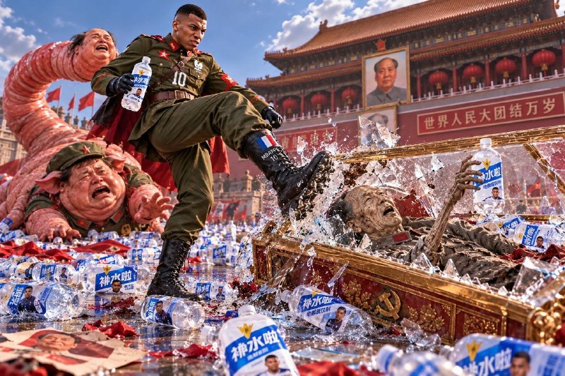 姆巴佩一腳踢爆水晶棺，不料裡面的臘肉乾屍正想通過補水啦滋潤身體