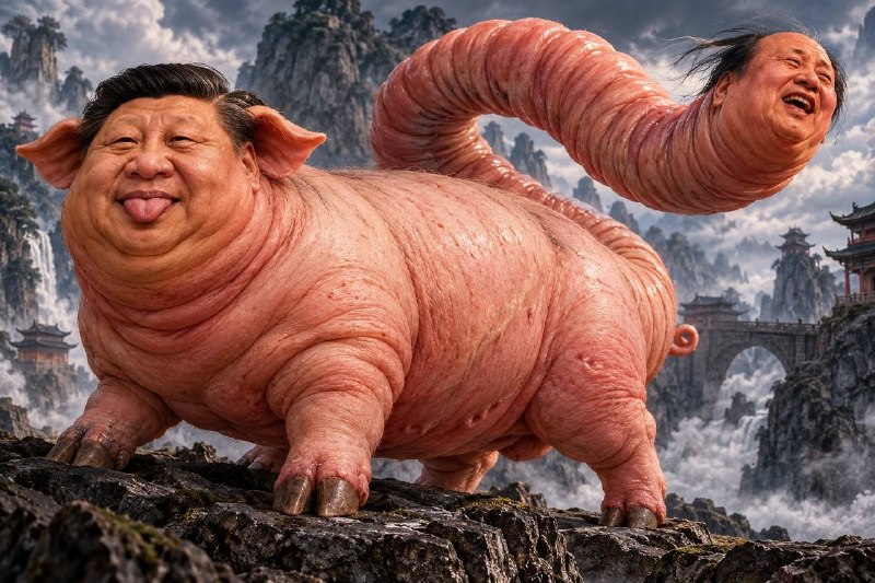 習近平和毛澤東的集合體👆《異獸志·赤蠱篇》上古有邪獸，名曰「赤蠱太歲」