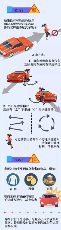 深圳反恐微信公众号发出的“车辆冲撞恐怖袭击逃生教学”，不过略有删节，没提到技巧4